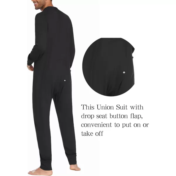 Ekouaer Mens Thermal Union Suit Button Down Onesies Long Sleeve One Piece Pajama with Button Flap SXXLBlack