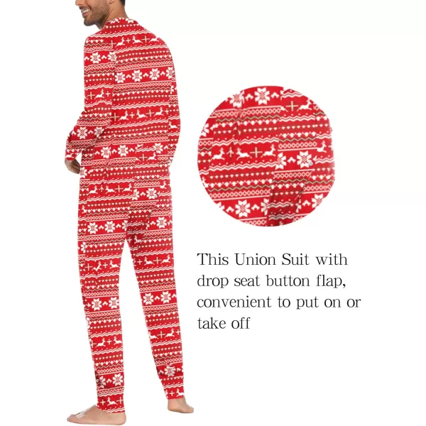 Ekouaer Mens Thermal Union Suit Button Down Onesies Long Sleeve One Piece Pajama with Button Flap SXXLChristmas Elk