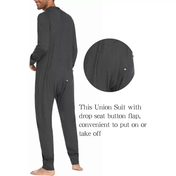 Ekouaer Mens Thermal Union Suit Button Down Onesies Long Sleeve One Piece Pajama with Button Flap SXXLDark Grey