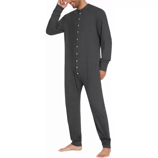 Ekouaer Mens Thermal Union Suit Button Down Onesies Long Sleeve One Piece Pajama with Button Flap SXXLDark Grey