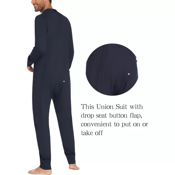 Ekouaer Mens Thermal Union Suit Button Down Onesies Long Sleeve One Piece Pajama with Button Flap SXXLNavy Blue