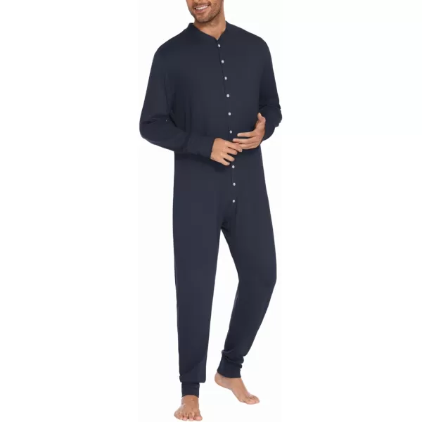 Ekouaer Mens Thermal Union Suit Button Down Onesies Long Sleeve One Piece Pajama with Button Flap SXXLNavy Blue