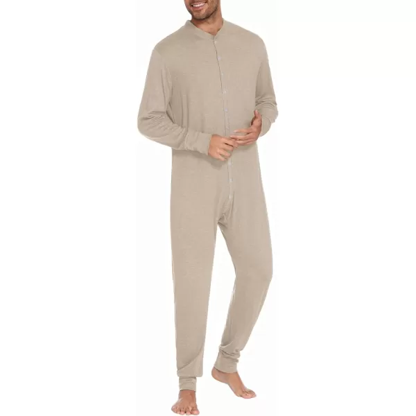 Ekouaer Mens Thermal Union Suit Button Down Onesies Long Sleeve One Piece Pajama with Button Flap SXXLOatmeal