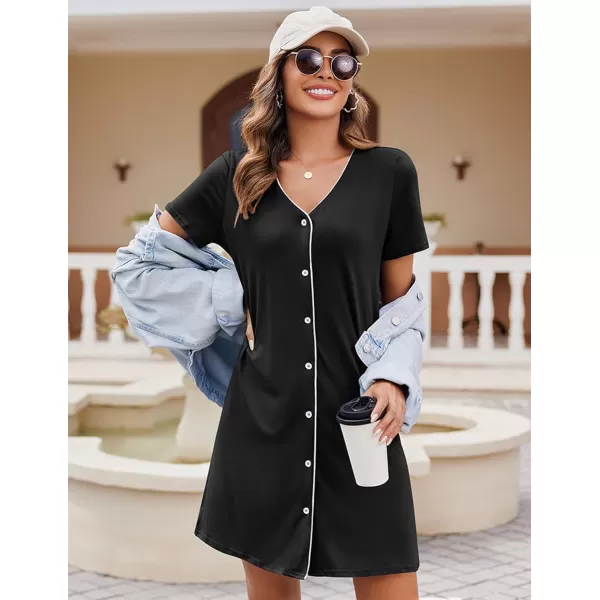 Ekouaer Nightgowns for Women 2 Pack Button Down Sleepshirt Short Sleeve Nightshirt Soft Sleepwear V Neck Pajama Dress SXXXL2packblackgrey