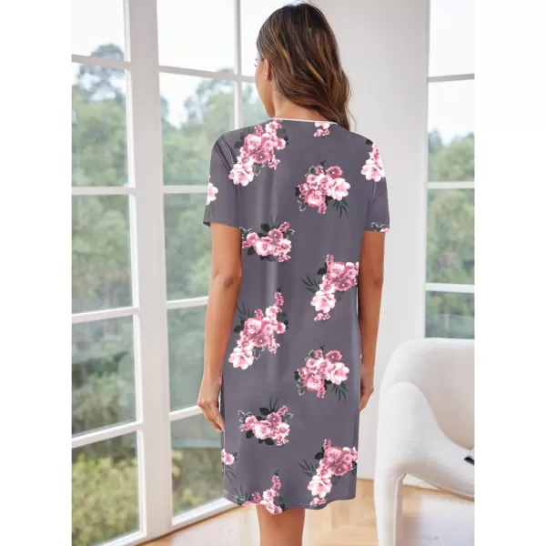 Ekouaer Nightgowns for Women 2 Pack Button Down Sleepshirt Short Sleeve Nightshirt Soft Sleepwear V Neck Pajama Dress SXXXL2packblackpink Floral Print