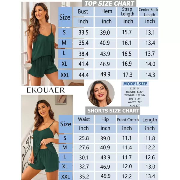 Ekouaer Pajamas Sets for Women Pleated Lingerie Sleepwear 2 Piece Y2K Camisole Shorts Set Soft Nightwear SXXLLake Green