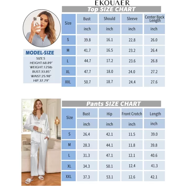 Ekouaer Satin Pajamas Set Womens Long Sleeve Sleepwear Classic Button Down Loungewear Silk Pjs with Pockets01 White