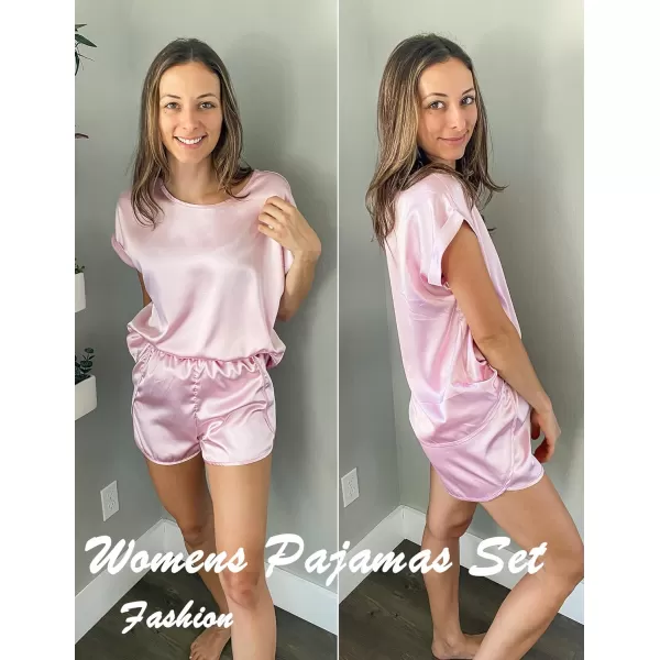 Ekouaer Silk Pajamas for Women Short Sleeve Satin Sleepwear Two Piece Pj Sets with Ruffled Shorts Casual LoungewearZpink