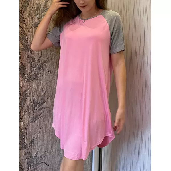 Ekouaer Sleep Shirts for Women Short Sleeve Night Shirts for Sleeping Pullover Nightgown Soft Nightdress SXXLPink