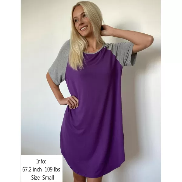 Ekouaer Sleep Shirts for Women Short Sleeve Night Shirts for Sleeping Pullover Nightgown Soft Nightdress SXXLPurple