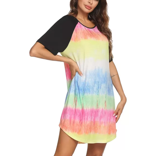 Ekouaer Sleep Shirts for Women Short Sleeve Night Shirts for Sleeping Pullover Nightgown Soft Nightdress SXXLTie Dye