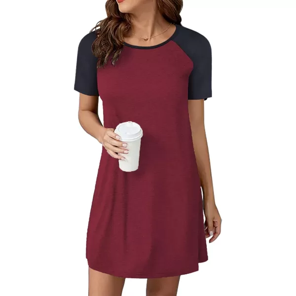 Ekouaer Sleep Shirts for Women Short Sleeve Night Shirts for Sleeping Pullover Nightgown Soft Nightdress SXXLWine Red2