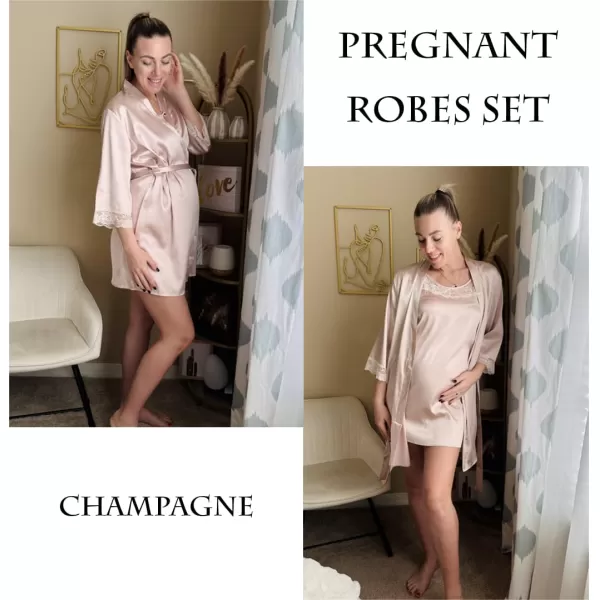 Ekouaer Sleepwear Womens Satin Nightgown with Robes Set 2 Piece Sexy Lace Cami Nightwear01 Champagne