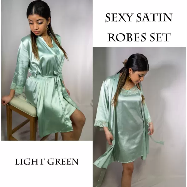 Ekouaer Sleepwear Womens Satin Nightgown with Robes Set 2 Piece Sexy Lace Cami NightwearLight Green