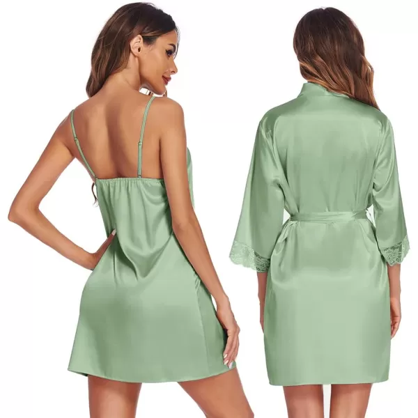 Ekouaer Sleepwear Womens Satin Nightgown with Robes Set 2 Piece Sexy Lace Cami NightwearLight Green