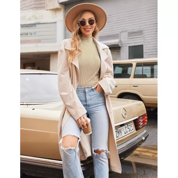 Ekouaer Turtleneck Shirt Women Ribbed Long Sleeve Shirts Lettuce Trim Mock Neck Tops Slim Fit Base LayerBeige