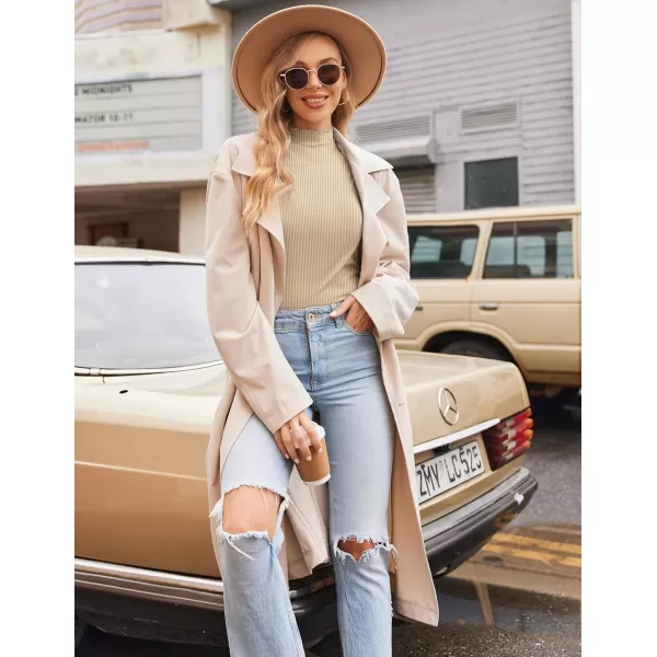 Ekouaer Turtleneck Shirt Women Ribbed Long Sleeve Shirts Lettuce Trim Mock Neck Tops Slim Fit Base LayerBlackBeige