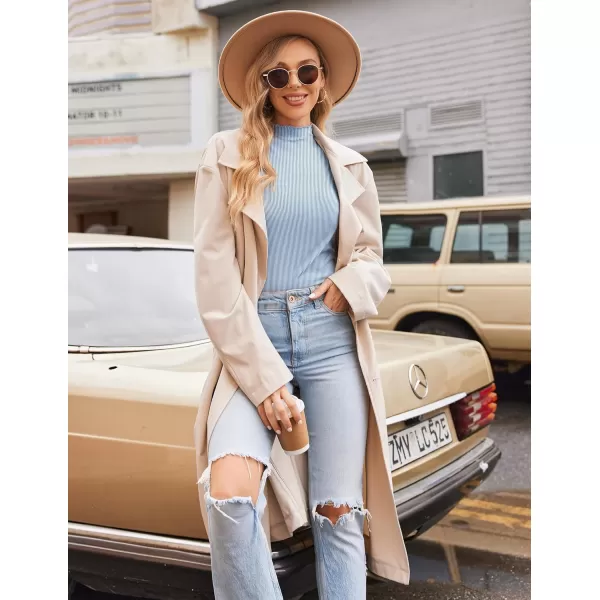 Ekouaer Turtleneck Shirt Women Ribbed Long Sleeve Shirts Lettuce Trim Mock Neck Tops Slim Fit Base LayerBlue