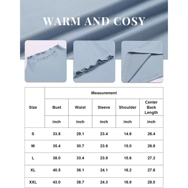 Ekouaer Turtleneck Shirt Women Ribbed Long Sleeve Shirts Lettuce Trim Mock Neck Tops Slim Fit Base LayerGrey