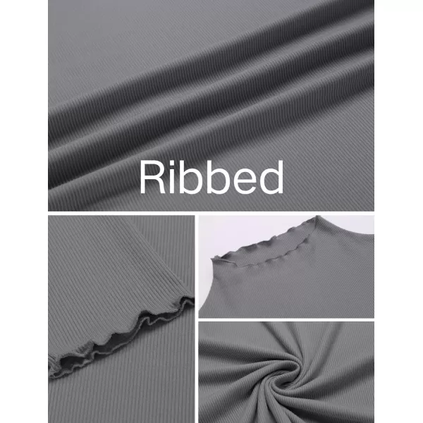 Ekouaer Turtleneck Shirt Women Ribbed Long Sleeve Shirts Lettuce Trim Mock Neck Tops Slim Fit Base LayerGrey