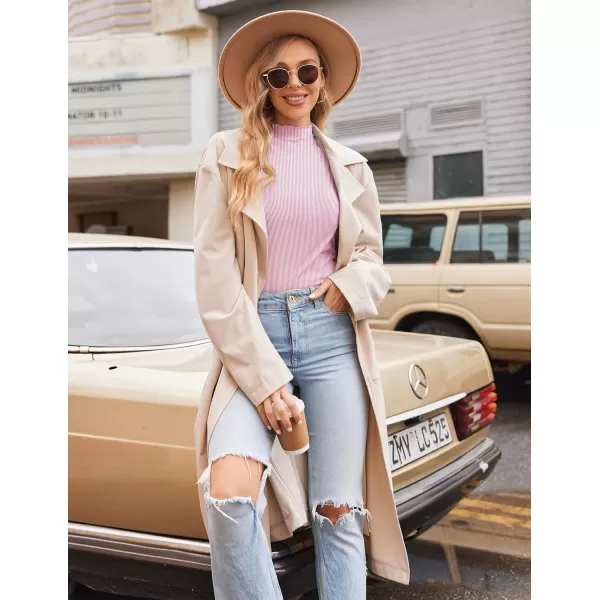 Ekouaer Turtleneck Shirt Women Ribbed Long Sleeve Shirts Lettuce Trim Mock Neck Tops Slim Fit Base LayerPink