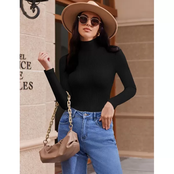 Ekouaer Women 3 Pack Turtleneck Shirts Ribbed Thermal Underwear Tops Lightweight Long Sleeve Layer Tees Basic Pullover BlouseBlackBrownCaramel
