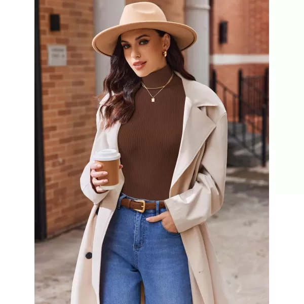 Ekouaer Women 3 Pack Turtleneck Shirts Ribbed Thermal Underwear Tops Lightweight Long Sleeve Layer Tees Basic Pullover BlouseBlackBrownCaramel