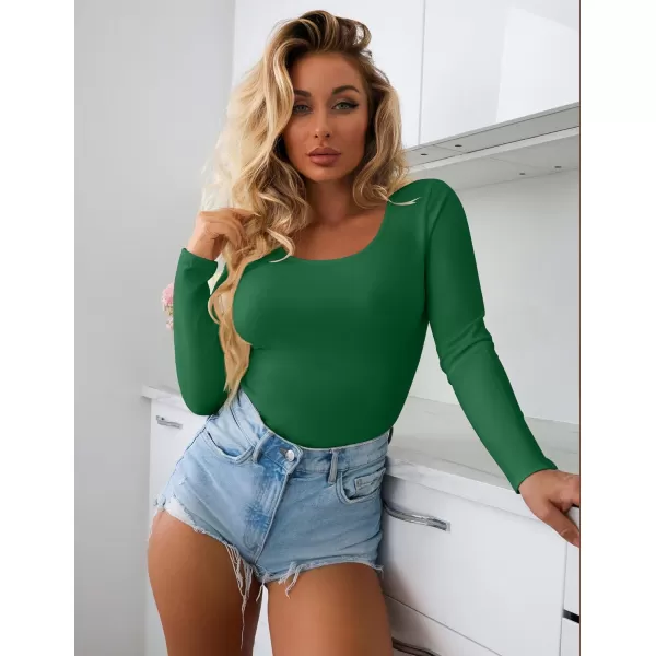 Ekouaer Women Long Sleeve Shirt Scoop Neck Tops Slim Fit Basic Top Thermal Undershirts Base Layer TeeDark Green