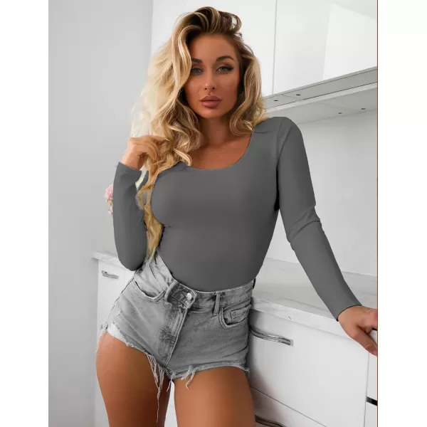 Ekouaer Women Long Sleeve Shirt Scoop Neck Tops Slim Fit Basic Top Thermal Undershirts Base Layer TeeDark Grey