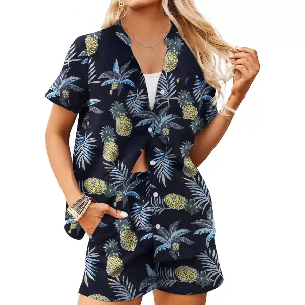 Ekouaer Women Pajamas Set Button Down Printed Pj Lounge Sets Soft Loose Loungewear SleepwearApineapple Pattern