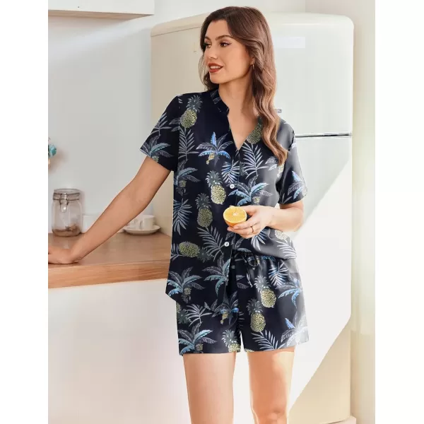 Ekouaer Women Pajamas Set Button Down Printed Pj Lounge Sets Soft Loose Loungewear SleepwearApineapple Pattern