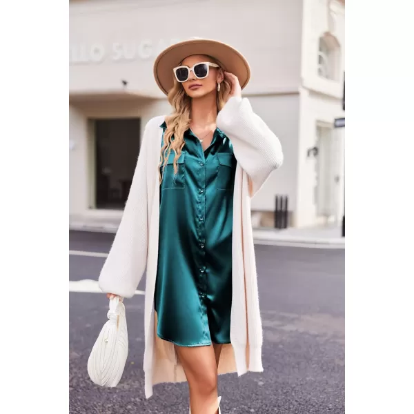 Ekouaer Women Satin Sleep Shirt Long Sleeve Nightgown Button Down Nightshirt Silk Sleepwear Soft Pajama Dress Sleep DressBlue Green