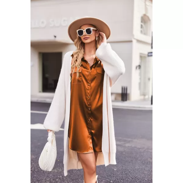 Ekouaer Women Satin Sleep Shirt Long Sleeve Nightgown Button Down Nightshirt Silk Sleepwear Soft Pajama Dress Sleep DressBrown