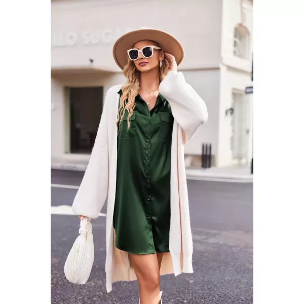 Ekouaer Women Satin Sleep Shirt Long Sleeve Nightgown Button Down Nightshirt Silk Sleepwear Soft Pajama Dress Sleep DressGreen