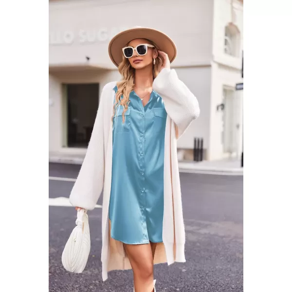 Ekouaer Women Satin Sleep Shirt Long Sleeve Nightgown Button Down Nightshirt Silk Sleepwear Soft Pajama Dress Sleep DressLight Blue