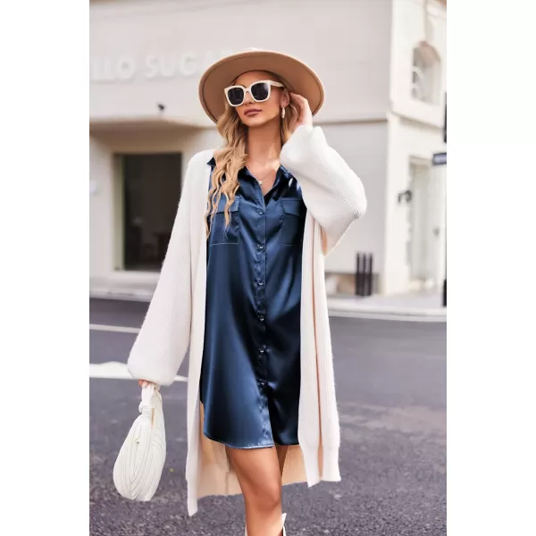 Ekouaer Women Satin Sleep Shirt Long Sleeve Nightgown Button Down Nightshirt Silk Sleepwear Soft Pajama Dress Sleep DressNavy Blue