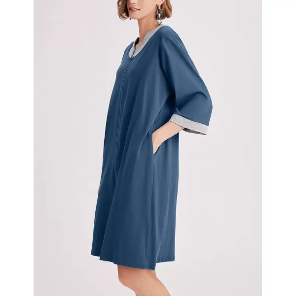 Ekouaer Women Zipper Robe 34 Sleeve Nightgowns Lightweight Short Bathrobe with Pockets S3XLAblue