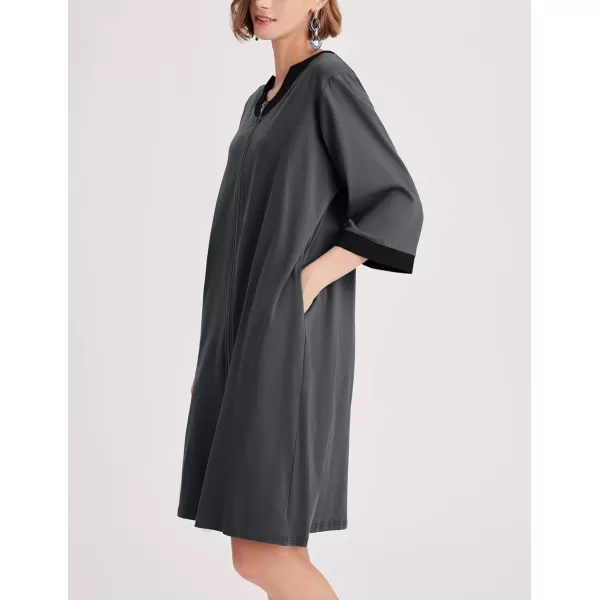 Ekouaer Women Zipper Robe 34 Sleeve Nightgowns Lightweight Short Bathrobe with Pockets S3XLAdark Gray