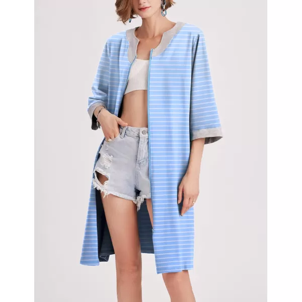 Ekouaer Women Zipper Robe 34 Sleeve Nightgowns Lightweight Short Bathrobe with Pockets S3XLBlue