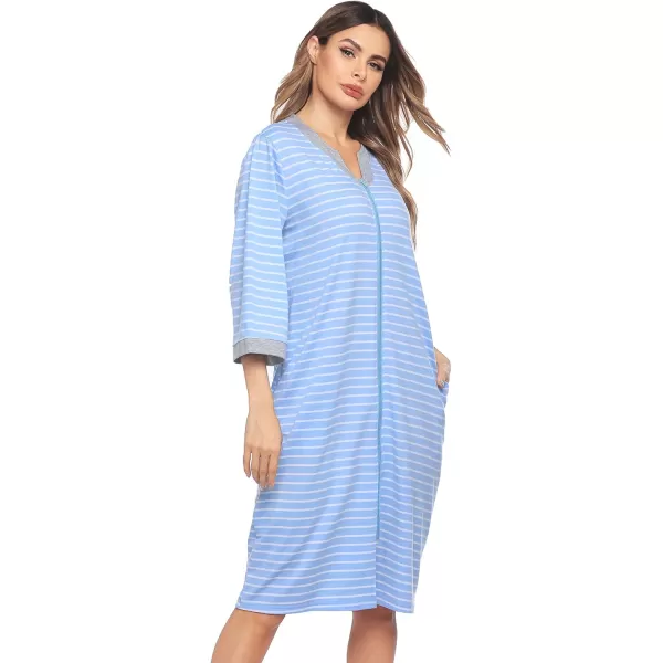 Ekouaer Women Zipper Robe 34 Sleeve Nightgowns Lightweight Short Bathrobe with Pockets S3XLBlue