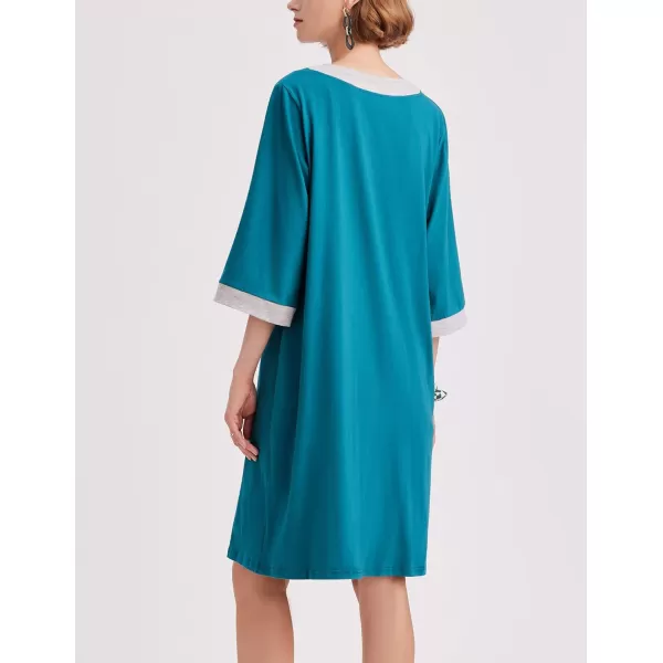 Ekouaer Women Zipper Robe 34 Sleeve Nightgowns Lightweight Short Bathrobe with Pockets S3XLBlue Green