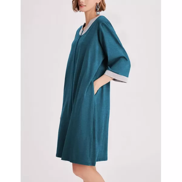 Ekouaer Women Zipper Robe 34 Sleeve Nightgowns Lightweight Short Bathrobe with Pockets S3XLBluecotton