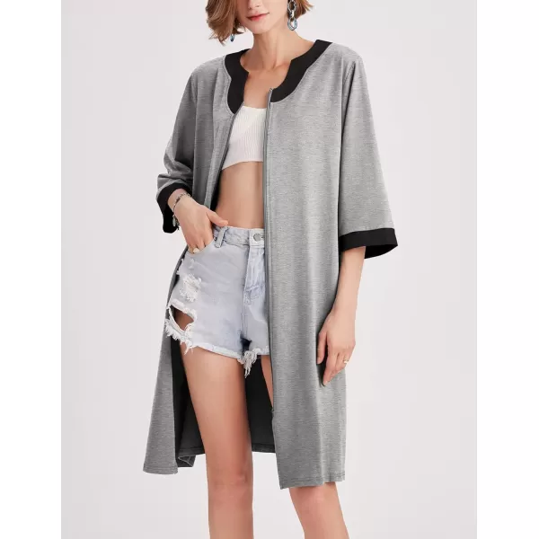 Ekouaer Women Zipper Robe 34 Sleeve Nightgowns Lightweight Short Bathrobe with Pockets S3XLLight Grey