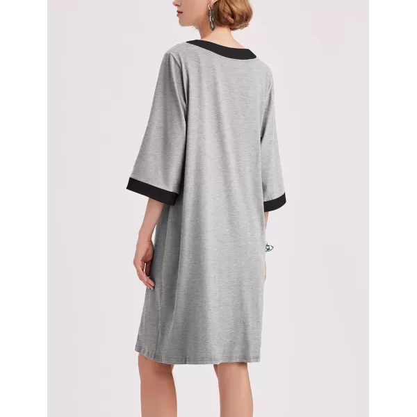 Ekouaer Women Zipper Robe 34 Sleeve Nightgowns Lightweight Short Bathrobe with Pockets S3XLLight Grey