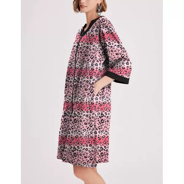 Ekouaer Women Zipper Robe 34 Sleeve Nightgowns Lightweight Short Bathrobe with Pockets S3XLPink Leopard Print