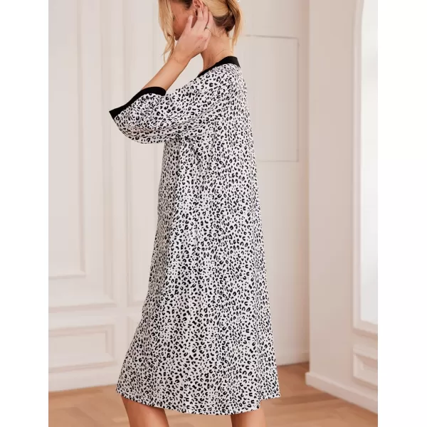 Ekouaer Women Zipper Robe 34 Sleeve Nightgowns Lightweight Short Bathrobe with Pockets S3XLWhite Leopard Print