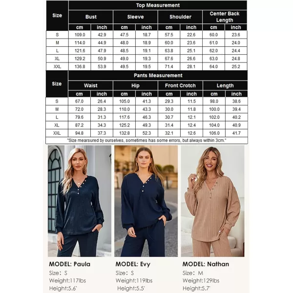 Ekouaer Womens 2 Piece Outfits Long Sleeve Knit Sweater Lounge Set Slouchy Pajama Set Cozy Loose Loungewear with PocketsDark Blue