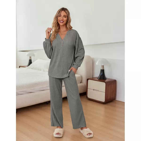 Ekouaer Womens 2 Piece Outfits Long Sleeve Knit Sweater Lounge Set Slouchy Pajama Set Cozy Loose Loungewear with PocketsLight Grey