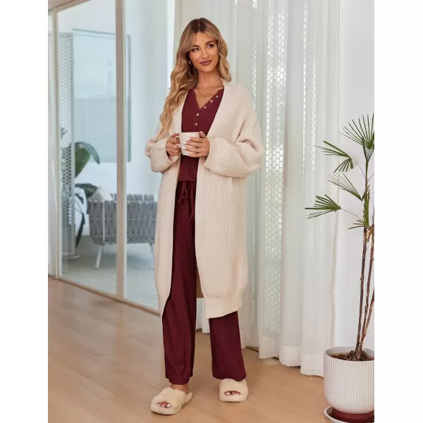 Ekouaer Womens 2 Piece Outfits Long Sleeve Knit Sweater Lounge Set Slouchy Pajama Set Cozy Loose Loungewear with PocketsWine Red