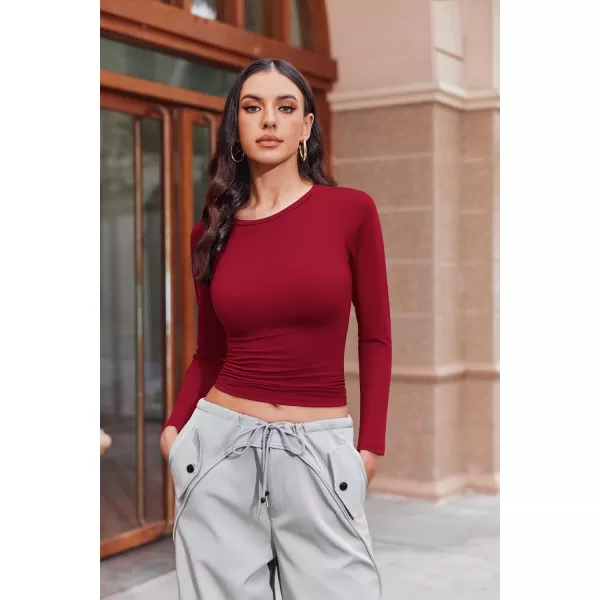 Ekouaer Womens 3 Pack Long Sleeve Shirts Fitted Tops Base Layering Tight Thermal Undershirts SXXLBlackBlueWine Red